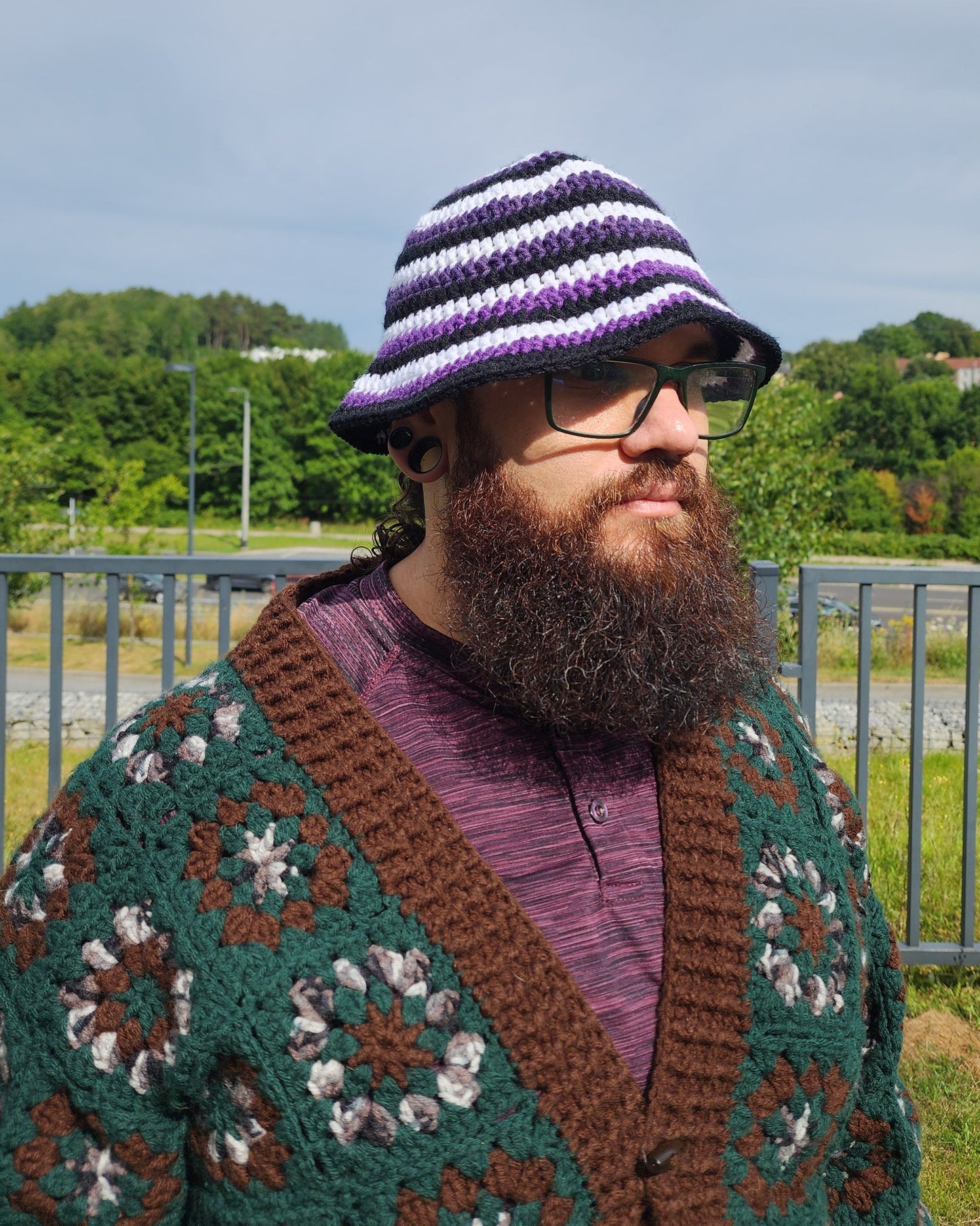 Spiral Bucket Hat - Black, Purple, & White