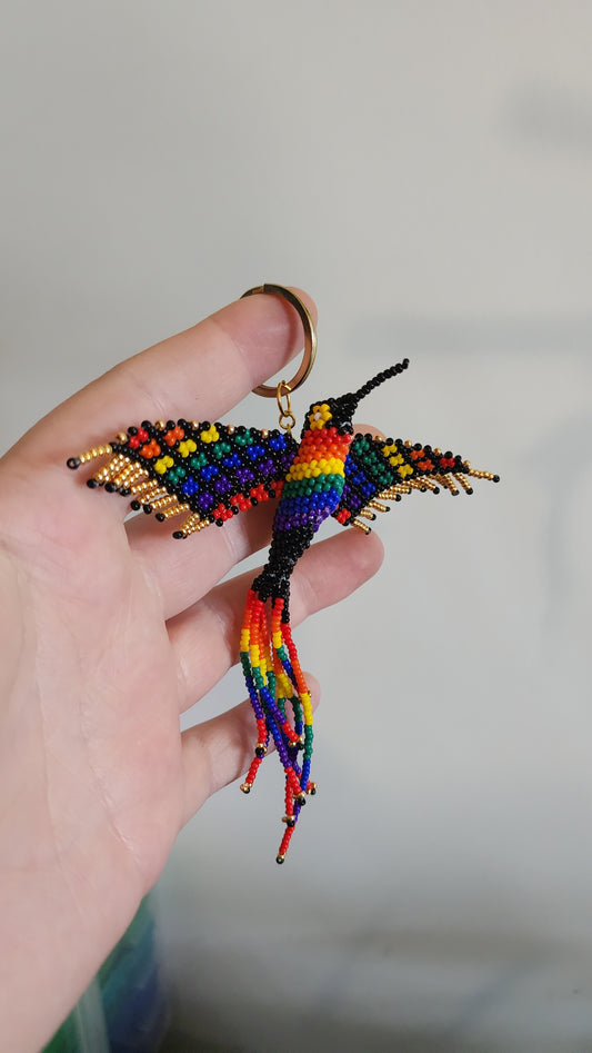 Beaded Hummingbird Keychain (Rainbow/Black)