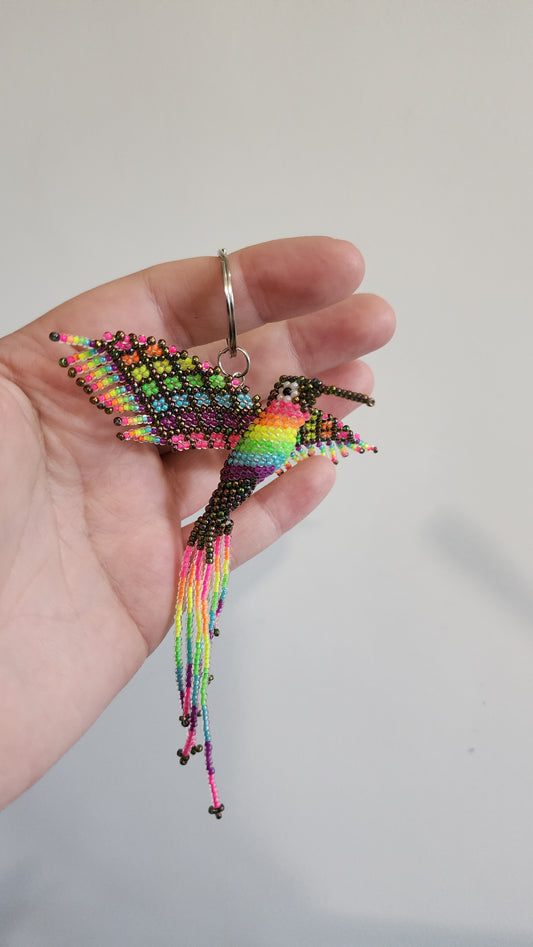 Beaded Hummingbird Keychain (Neon Rainbow/Irridescent) *UV-Reactive*