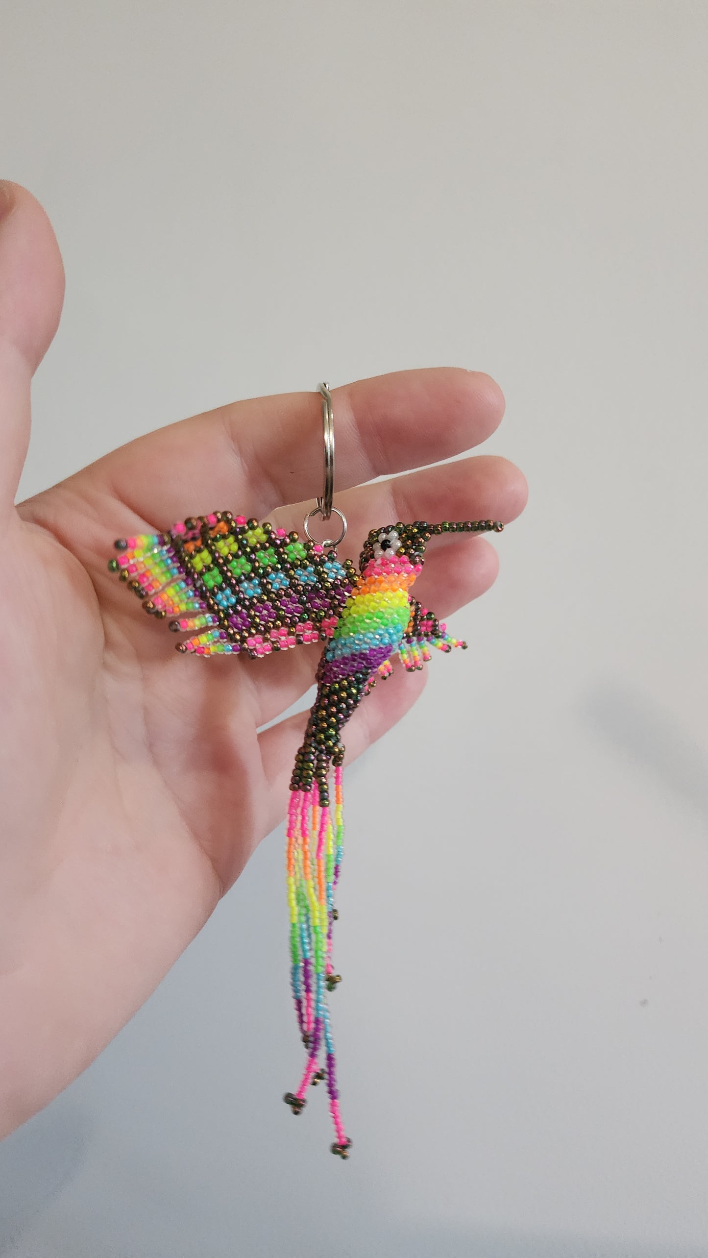 Beaded Hummingbird Keychain (Neon Rainbow/Irridescent) *UV-Reactive*