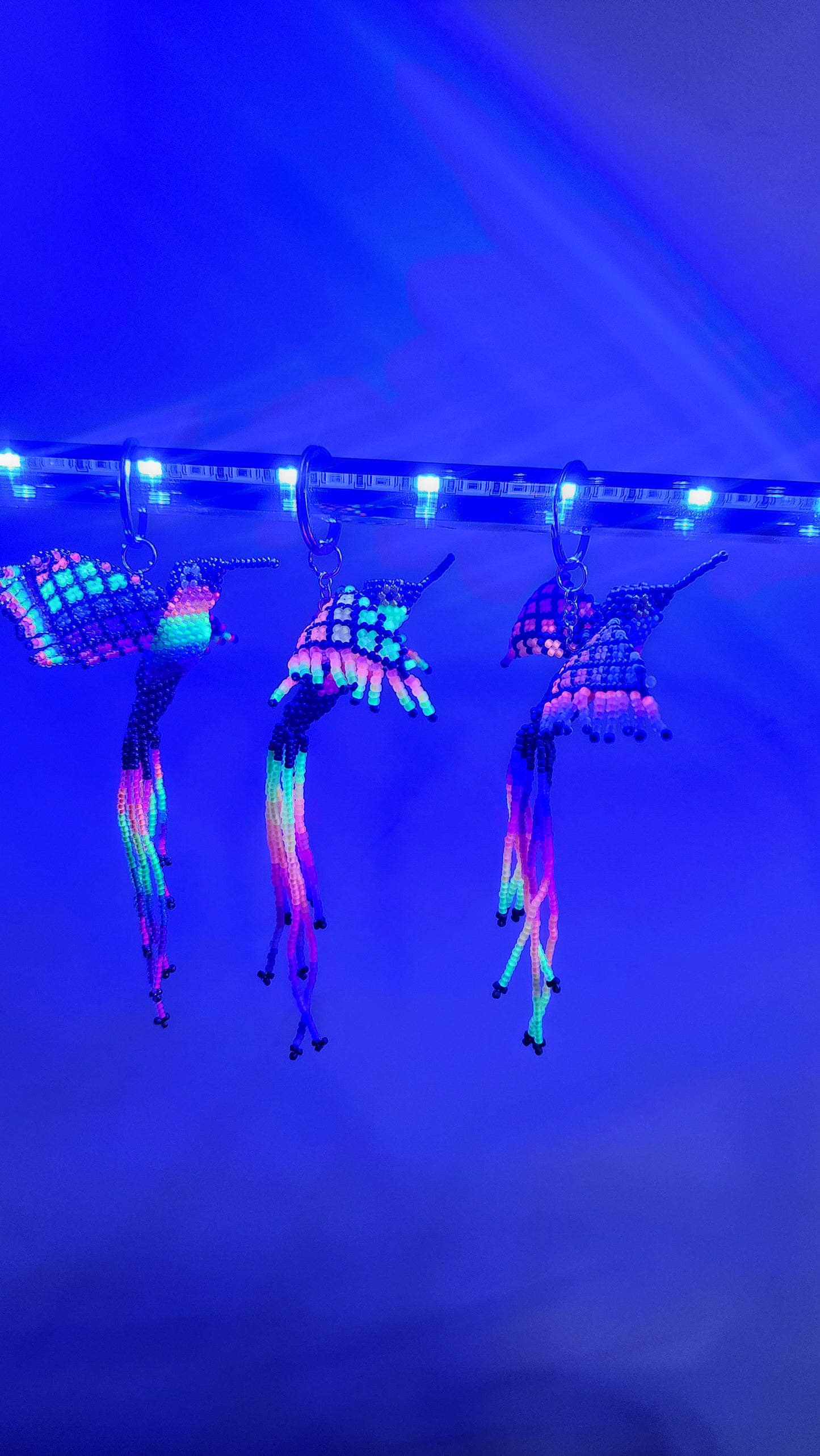 Beaded Hummingbird Keychain (Neon Rainbow/Irridescent) *UV-Reactive*