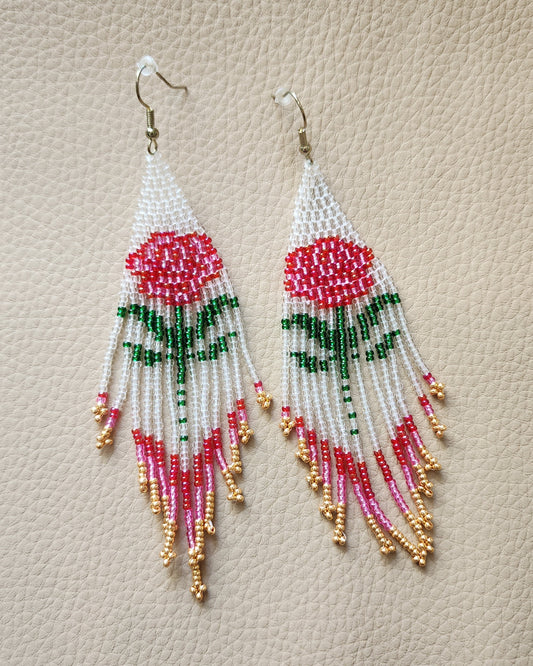 Long Rose Dangle Earrings