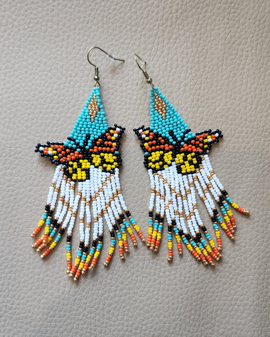 Long Butterfly Dangle Earrings (Orange/Yellow)