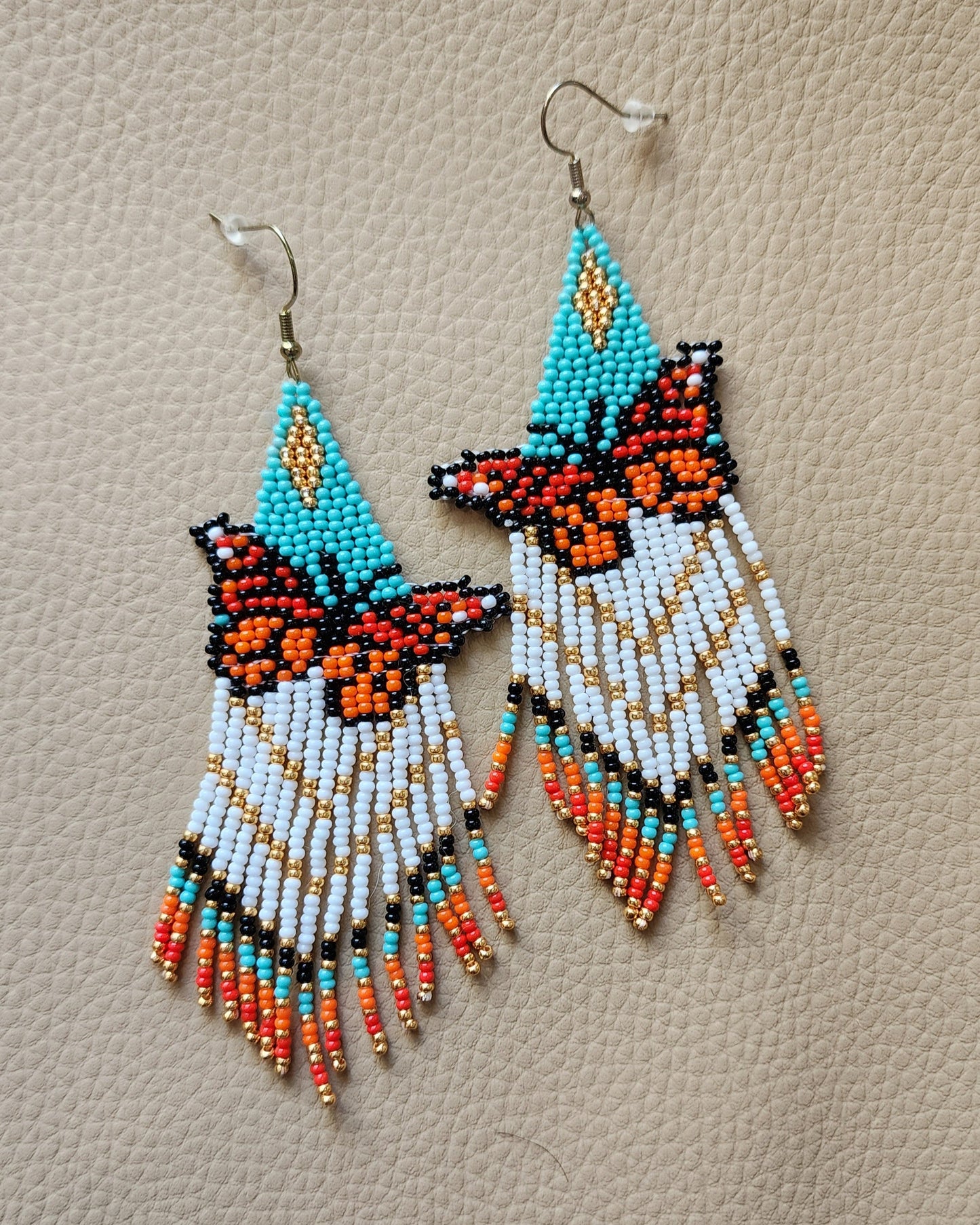 Long Butterfly Dangle Earrings (Red/Orange)