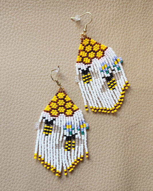 Long Honeycomb Bee Dangle Earrings