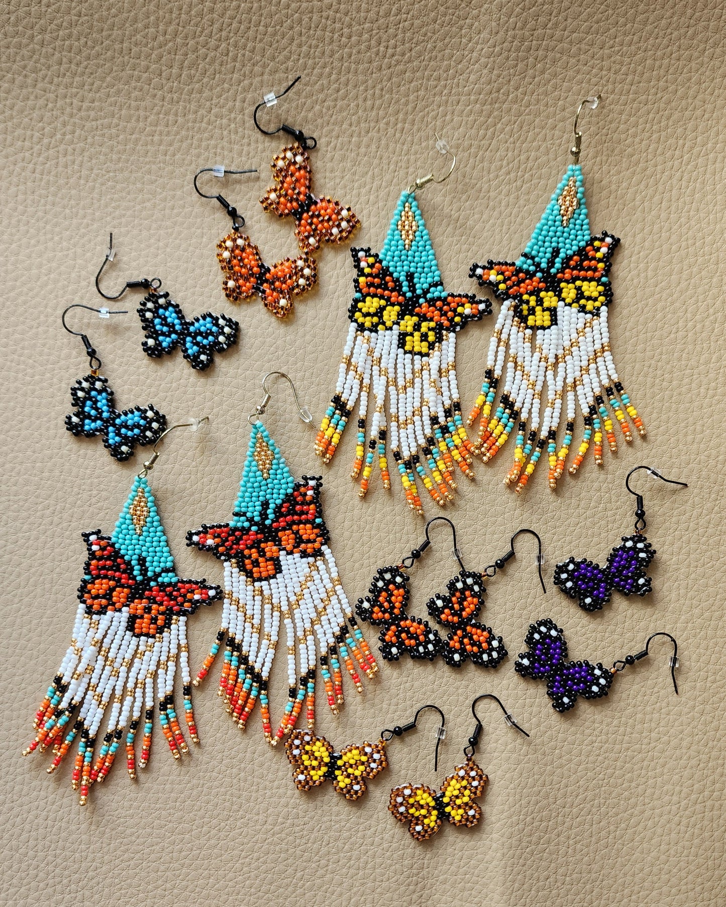 Long Butterfly Dangle Earrings (Red/Orange)