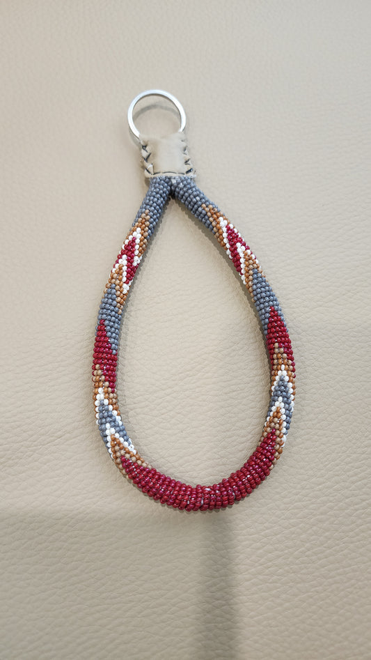 Beaded Wristlet (Maroon/Grey)