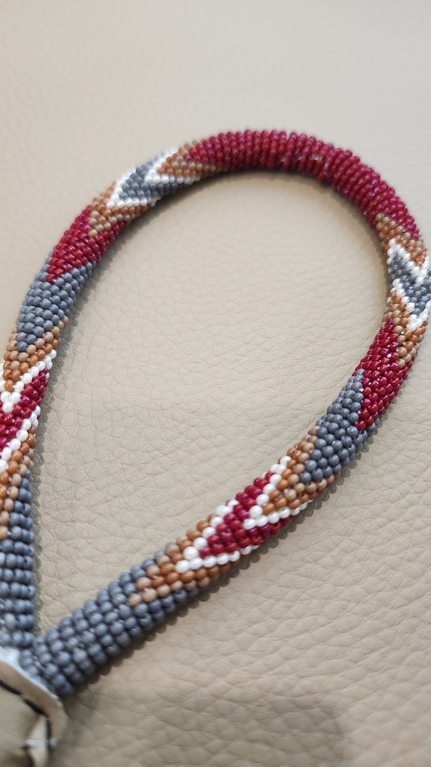 Beaded Wristlet (Maroon/Grey)