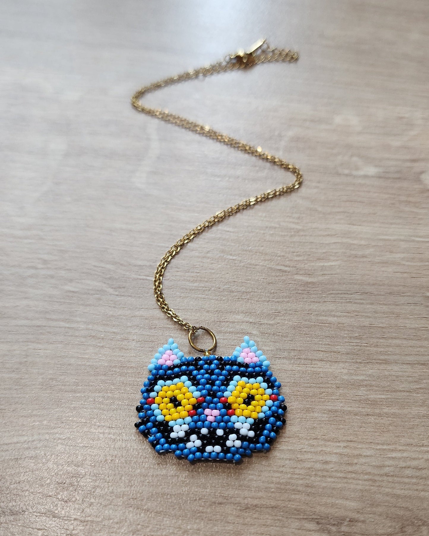 Blue Derp Cat Necklace