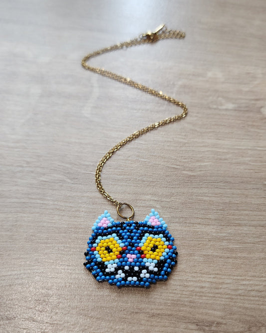 Blue Derp Cat Necklace